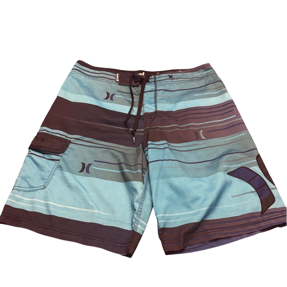 Hurley | Mens 34 | Blue Striped Board Shorts | Swim Trunks